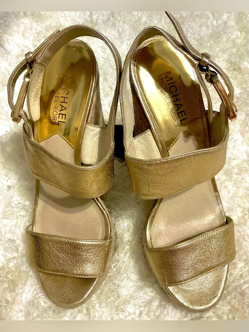 Michael Kors Metallic Gold Espadrille Wedge Sandals